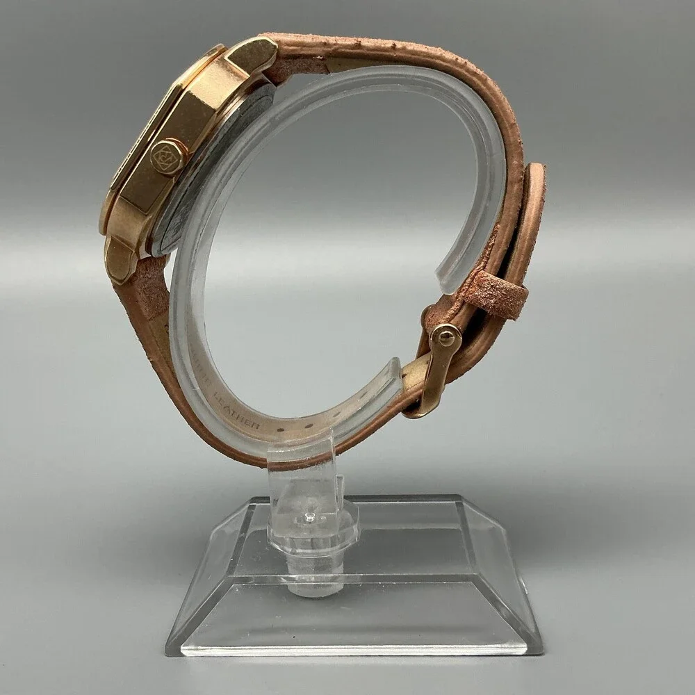 Relic ZR34181 Womens Watch 33mm Octagon Gold Tone Crystals Leather New Battery